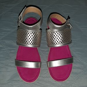 Silver sandals with pink accent! Priced as Marked